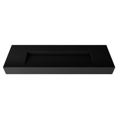Castello Usa Pyramid 60 in Solid Surface Wall-Mounted Bathroom Sink in Black with No Faucet Hole CB-GM-2053-60-B-NH
